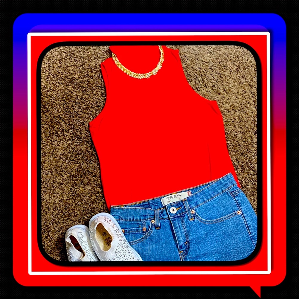 EUC Crazy Comfy Red Mock Neck Sleeveless Bodysuit